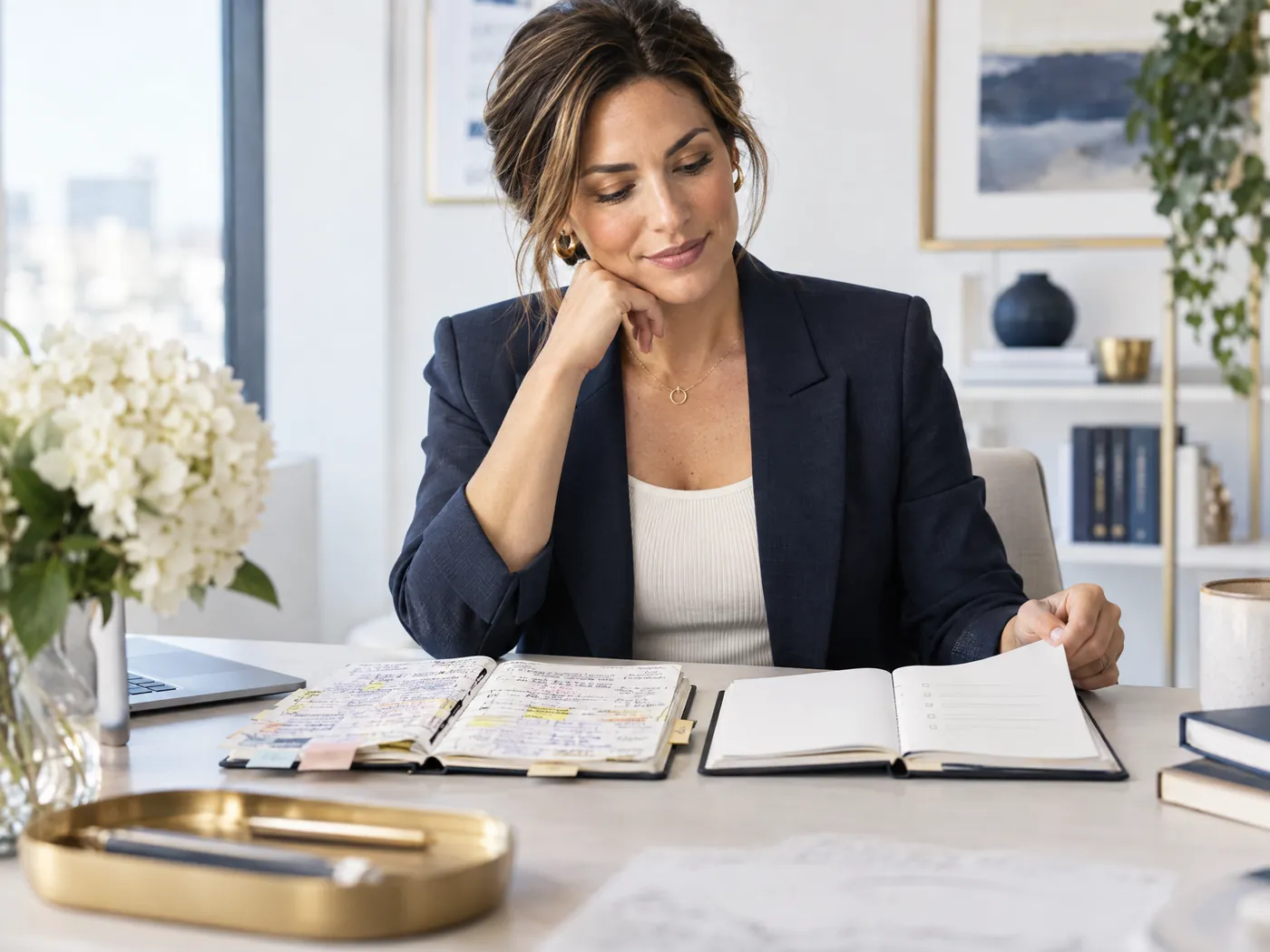 High-performing professional organizing her assessment priorities
